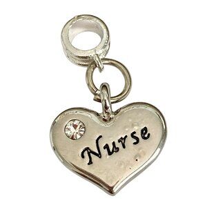 Nursing Heart Charm European Bead for Bracelet Slider Silver Tone RN LPN Gift